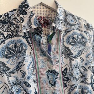 Robert Graham Paisley Floral Pattern Button-Down Blouse Cotton Boho Women Small